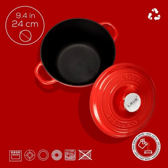 Cast iron saucepan, 24cm/4.07 L, "New Heritage", Red - LAVA