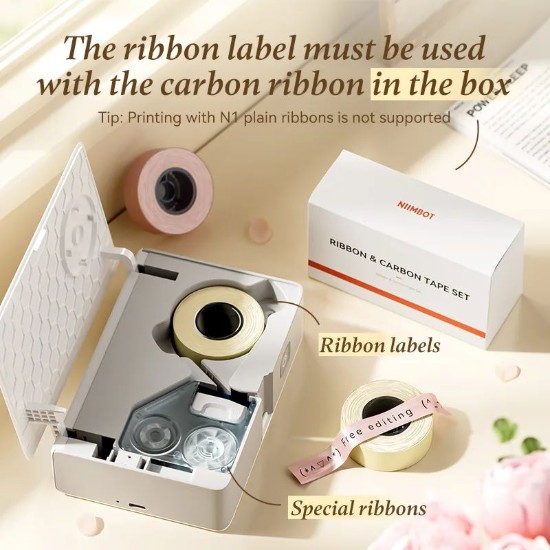 N1 ribbon roll, satin, 14 mm x 5.1 m, Pink - NIIMBOT