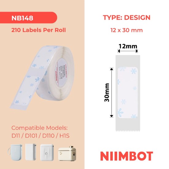 Etikettenaufkleberrolle, 12 x 30 mm, 210 Stück/Rolle, Blue Snow - NIIMBOT