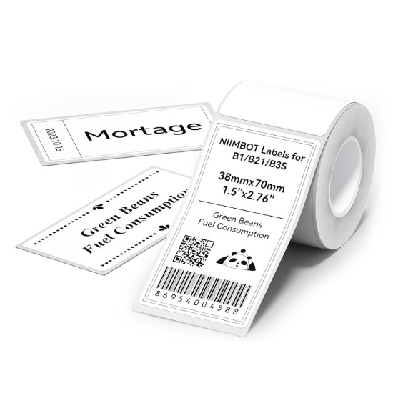 Label sticker roll, 38x70mm, 110 pcs/roll, White - NIIMBOT