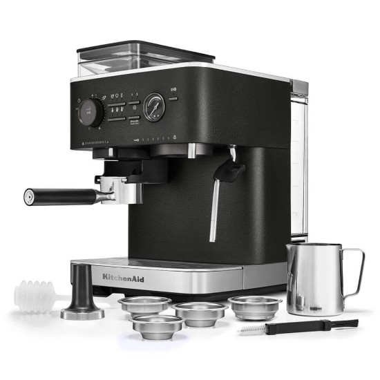 Полуаутоматска електрична машина за еспресо, 1500W, боја „Cave Iron Black“ - KitchenAid