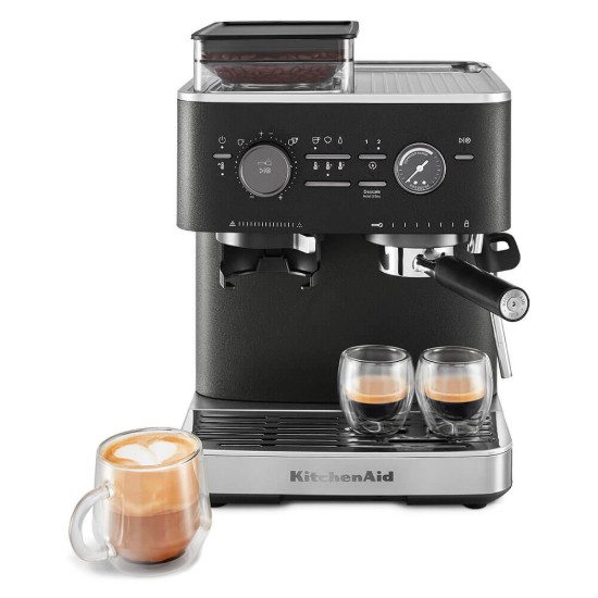 Полуаутоматска електрична машина за еспресо, 1500W, боја „Cave Iron Black“ - KitchenAid