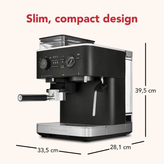 Полуаутоматска електрична машина за еспресо, 1500W, боја „Cave Iron Black“ - KitchenAid