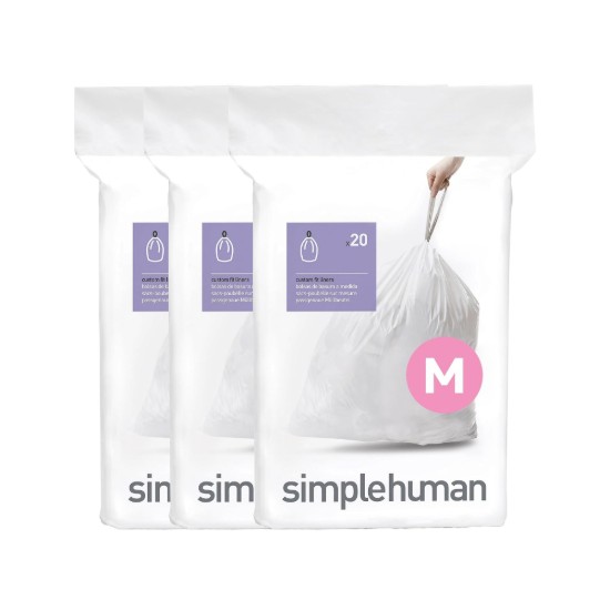 Worki na śmieci, kod M, 45 L / 60 szt., plastikowe - simplehuman
