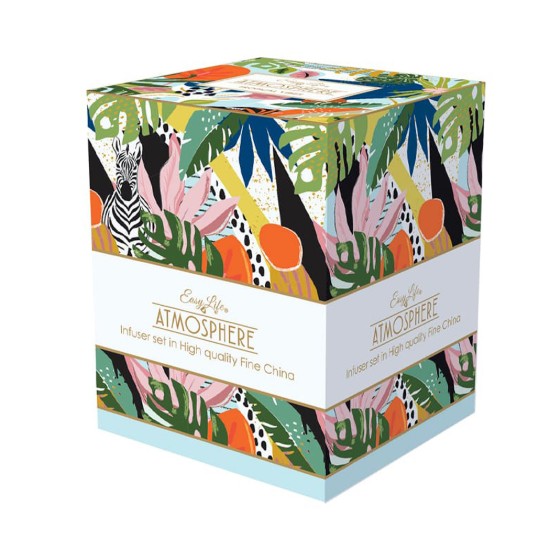 "Tropical Vibes" 350 ml Porzellantasse mit Deckel und Teesieb - Easy Life