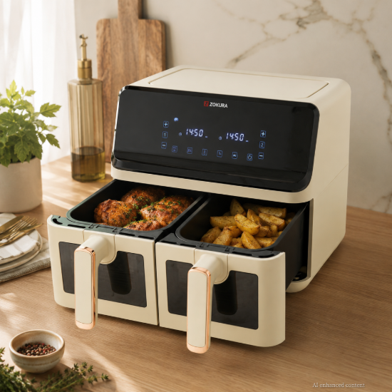 Divkāršā karstā gaisa cepeškrāsns, 8 L, 1350 + 1350 W, bēša - Zokura