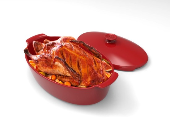 Oval Ceramic Dish with Lid, 41.5 x 24 cm / 5.8L, Burgundy - Emile Henry