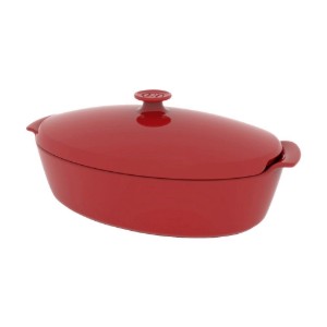 Oval Ceramic Dish with Lid, 41.5 x 24 cm / 5.8L, Burgundy - Emile Henry