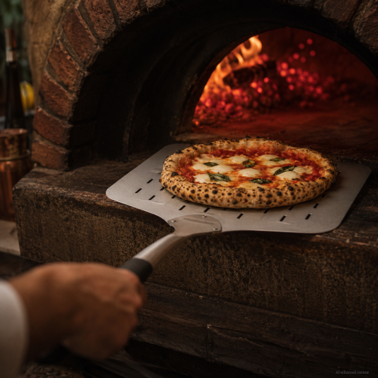 Perforated pizza paddle,66 × 30 cm, stainless steel - Zokura
