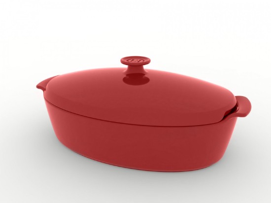 Oval Ceramic Dish with Lid, 41.5 x 24 cm / 5.8L, Burgundy - Emile Henry
