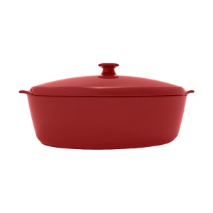 Oval Ceramic Dish with Lid, 41.5 x 24 cm / 5.8L, Burgundy - Emile Henry