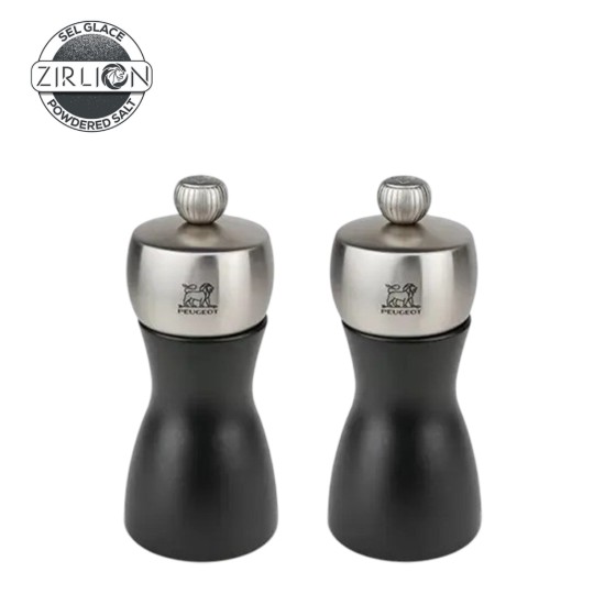 Set of 2 salt and peppercorn grinders, 12 cm, "Fidji Z", Black - Peugeot