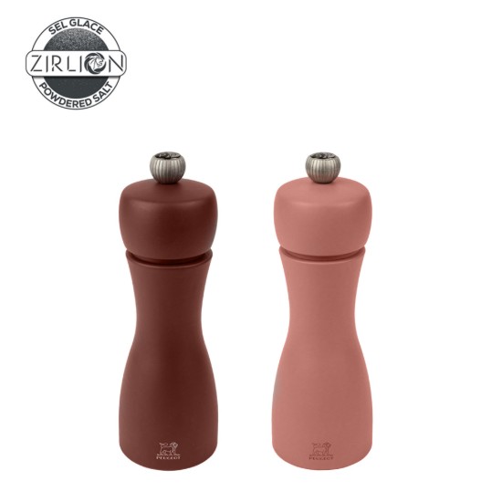 Set of 2 salt and pepper grinders, 15 cm, "Tahiti Earth Z", Cacao&Nuts - Peugeot