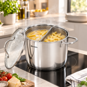 Pastakookpot, met 2 manden, roestvrij staal, 22cm/6L - Zokura