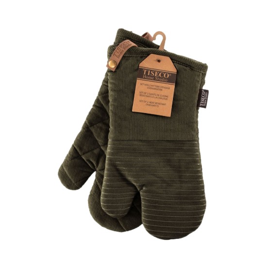 Set of 2 kitchen mitts, "Velmar", Olive Green - Tiseco