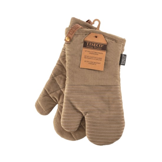Set of 2 kitchen mitts, "Velmar", Taupe - Tiseco