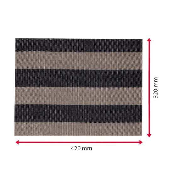 Tafelmat "Stripes", 42 x 32 cm, vinyl, beige/zwart - Saleen
