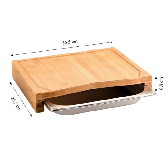 Bamboo chopping board, with GN 1/2 collecting tray, 36.5 x 28.5 cm - Kesper