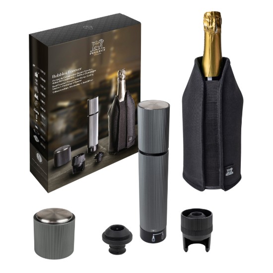 Vacuum pump set with champagne opener, 5 pieces, "Bubbles Forever" - Peugeot