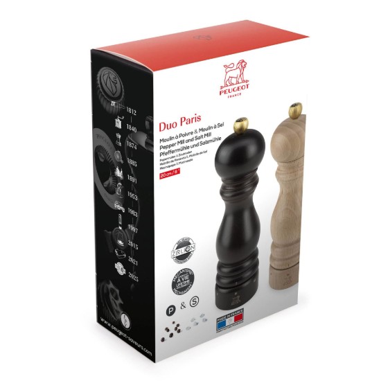 Set of 2 salt and peppercorn grinders, 20 cm, "Paris u'Select Z", Chocolate&Natural - Peugeot