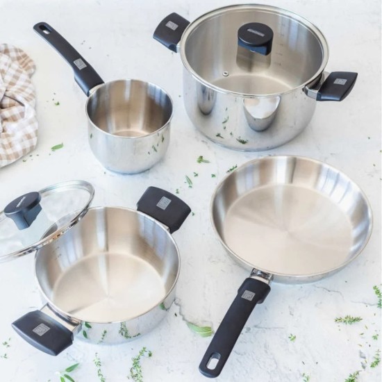 Stainless steel cooking pot, with glass lid, 26cm/3.6L, "Elite" - Monix