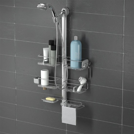 Podesivi XL držač za tuš kabinu, eloksirani aluminij/nehrđajući čelik - simplehuman