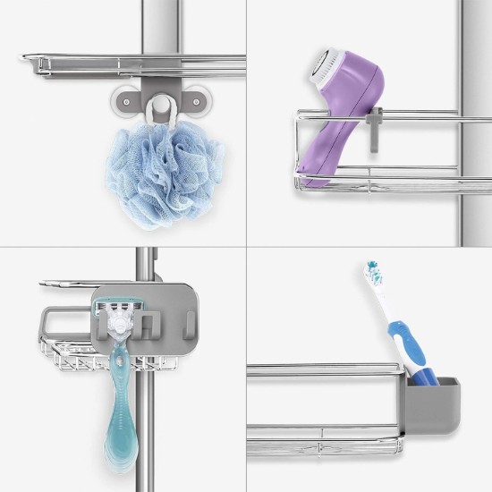 Podesivi XL držač za tuš kabinu, eloksirani aluminij/nehrđajući čelik - simplehuman