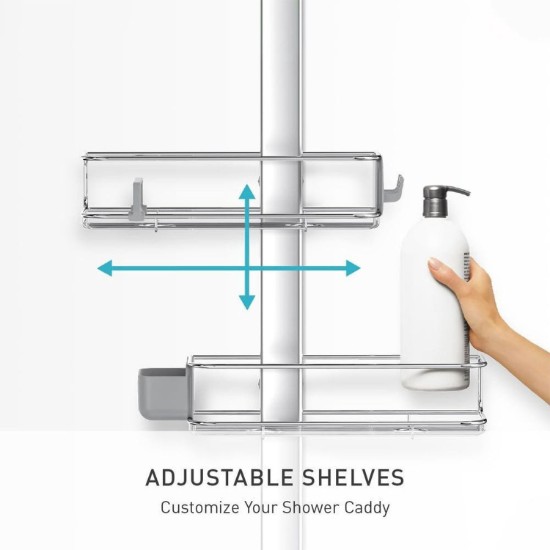 Podesivi XL držač za tuš kabinu, eloksirani aluminij/nehrđajući čelik - simplehuman