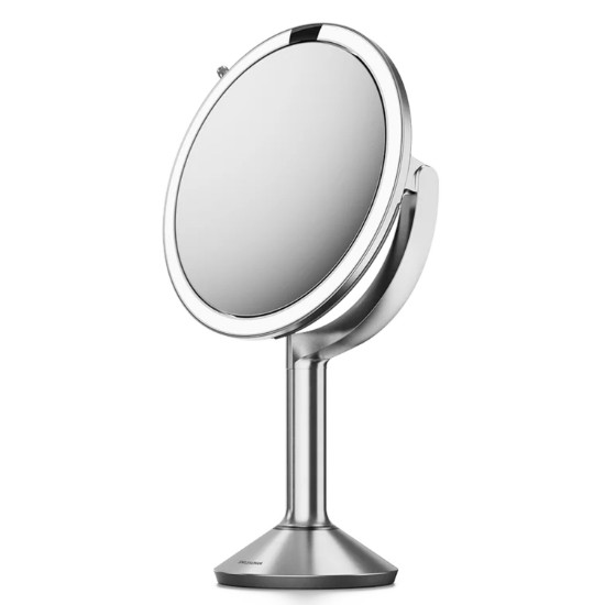 Ogledalo za šminkanje sa senzorom, 23 cm, "Trio", Brushed Stainless Steel - simplehuman