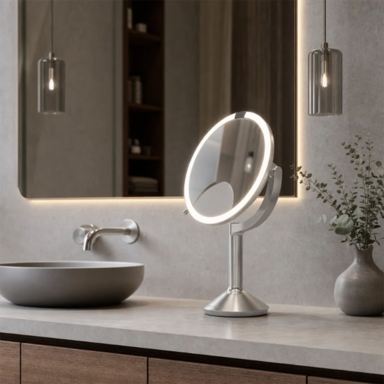Ogledalo za šminkanje sa senzorom, 23 cm, "Trio", Brushed Stainless Steel - simplehuman